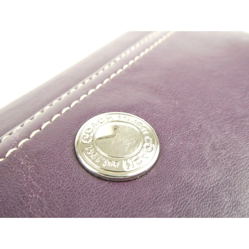 Coach Purple Leather Trifold Checkbook Wallet